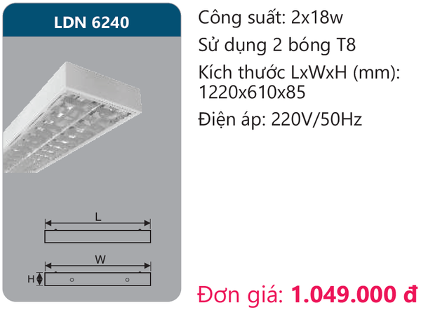 Máng đèn phản quang lắp nổi Duhal LDN 6240