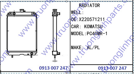 RADIATOR X220571211 for Excavator Komatsu PC40MR-1  Engine 4D84E-3E