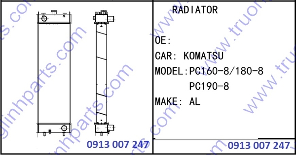 RADIATOR 21K-03-71113 for Excavator Komatsu PC160-8 PC180-8 PC190-8