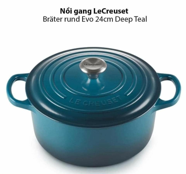 Nồi gang Le Creuset Brater rund Evo 24cm Deep teal xanh cổ vịt
