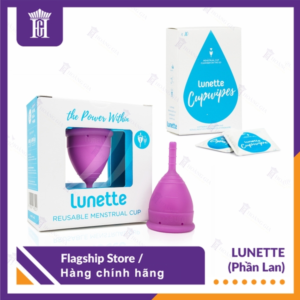 Combo Cốc nguyệt san Lunette (Tím, hộp vuông) + Hộp Giấy lau tiệt trùng cốc nguyệt san