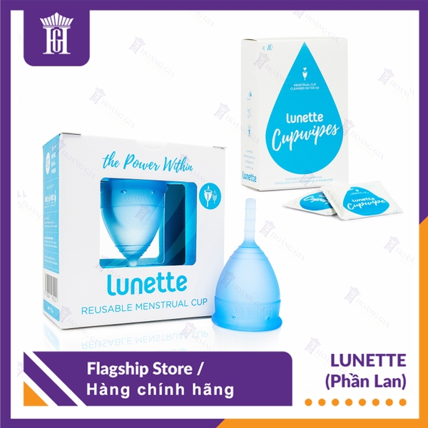 Combo Cốc nguyệt san Lunette (Xanh, hộp vuông) + Hộp giấy lau tiệt trùng cốc nguyệt san