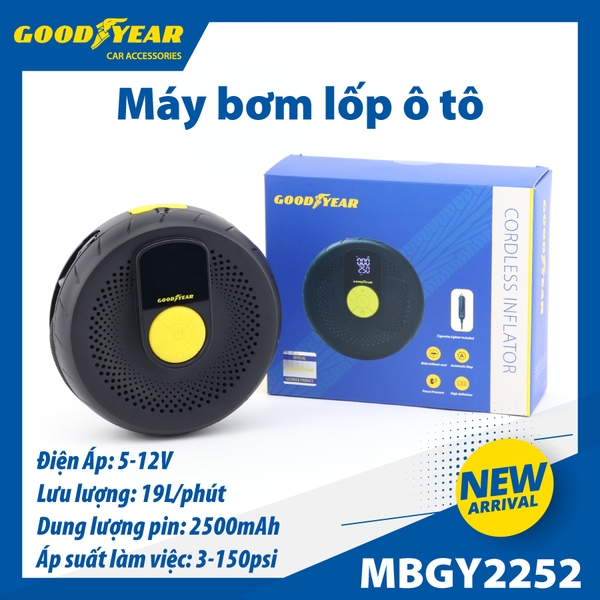 Máy Bơm Lốp Ô Tô Không Dây Tích Điện Tự Ngắt Đa Năng GOODYEAR GY -2252 - Nhập Khẩu Chính Hãng