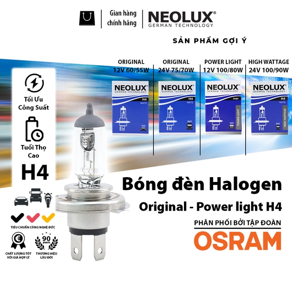 Bóng Đèn Halogen Power Light OSRAM NEOLUX H4 12V 24V - Nhập Khẩu Chính Hãng