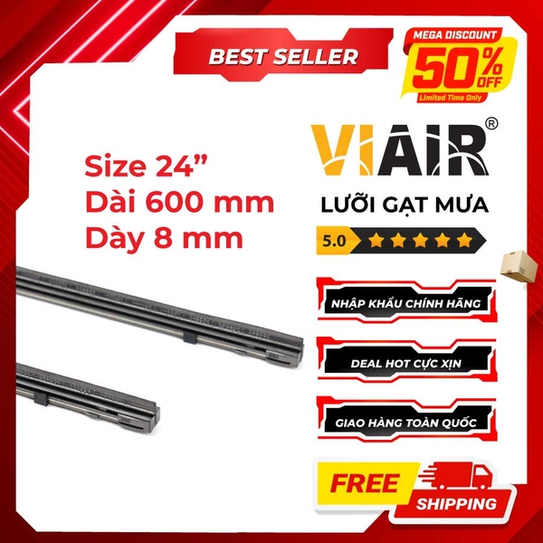 Combo 2 Lưỡi Gạt Mưa Loại A VIAIR R15 (24 Inch/600 mm) - Nhập Khẩu Chính Hãng