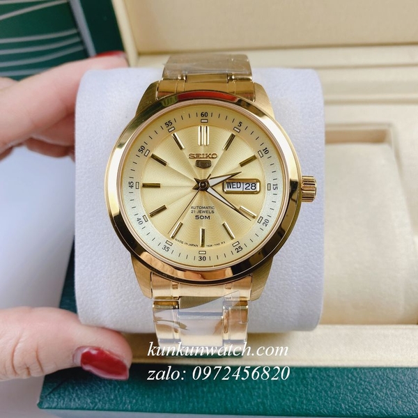Đồng Hồ Nam Seiko Automatic Lịch Vàng Mặt Vàng 42mm KUNKUN WATCH