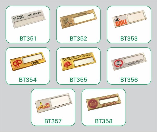 Thẻ tên kim loại uốn lồng giấy BT351 / BT352 / BT353 / BT354 / BT355 / BT354 / BT355 / BT356 / BT357 / BT358 60x20mm
