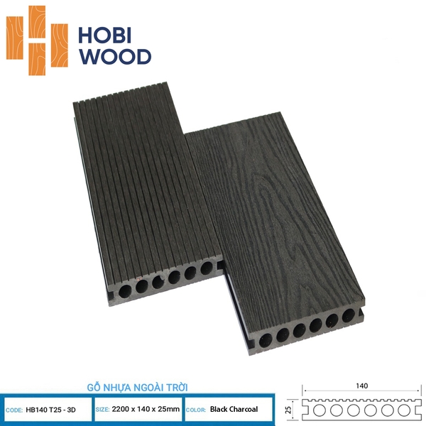 Sàn Gỗ Nhựa HOBIWOOD HB140 T25-3D Black Charcoal