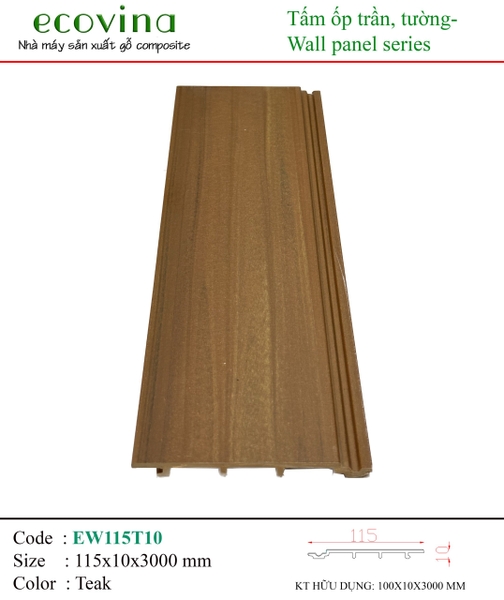 Tấm Ốp Phẳng Ecovina EW115T10 Teak