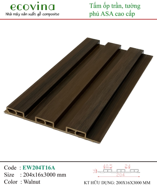 Tấm Ốp PVC Phủ ASA Ecovina EW204T16A Walnut