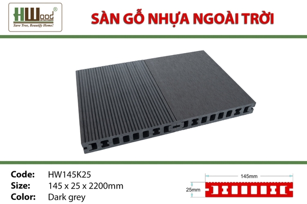 Sàn Gỗ Nhựa HWOOD HW145K25 Dark Grey