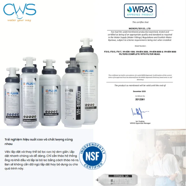 Chứng nhận WRAS cho các dòng máy lọc nước thương mại MicroFilter