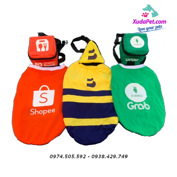 Combo 3 áo và túi cosplay shipper (Grab, Shopee, Be) cho chó mèo Xudapet - SP005361