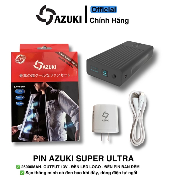 Pin Áo điều hoà Azuki Super Ultra 26000mah Siêu Trâu, Độ Bền Cao, Có Đèn Sáng Ban Đêm