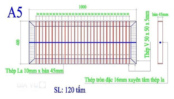Bản vẽ quy cách tấm grating mạ kẽm mẫu 1