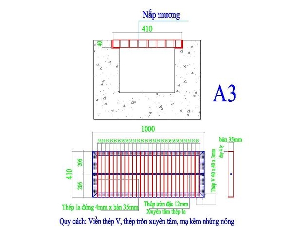Bản vẽ quy cách tấm grating mạ kẽm mẫu 2