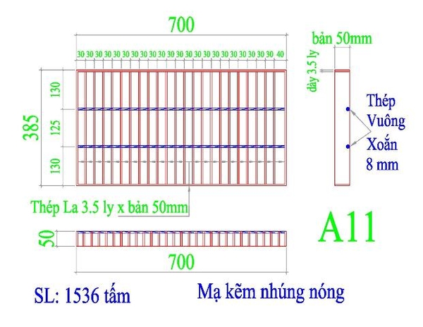 Bản vẽ mẫu tấm grating bằng thép mạ kẽm mẫu 4