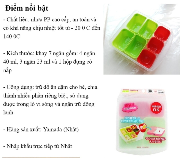 Khay trữ đông ăn dặm , thực phẩm 7 ngăn rời có nắp đậy YAMADA - KBN 868112 - Made in Japan | beyeu123.com