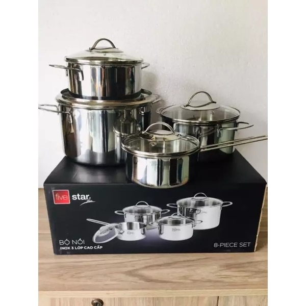 Bộ 4 nồi inox 304 cao cấp 3 lớp đáy liền