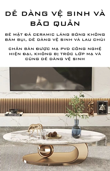 Bàn Trà Sofa Elip Mặt Đá Trắng Chân Inox Mạ Pvd Vàng Cao Cấp - BT22E