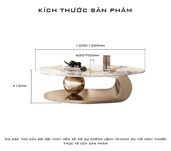Bàn Trà Sofa Elip Mặt Đá Trắng Chân Inox Mạ Pvd Vàng Cao Cấp - BT22E