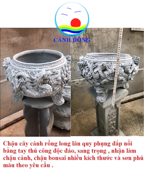 Chậu cây cảnh rồng long lân quy phụng đắp nổi bằng tay thủ công độc đáo, sang trọng -Nhận làm chậu cảnh, chậu bonsai nhiều kích thước và sơn phủ màu theo yêu cầu