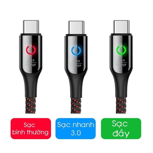 Dây sạc nhanh Type-C tự ngắt dòng có đèn LED thông báo