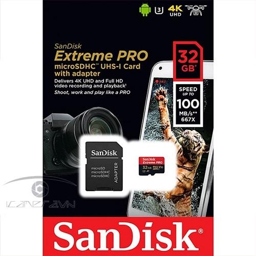 Thẻ nhớ 32GB Extreme Pro Micro SD 100mb/s SanDisk SDSQXCG-032G-GN6MA