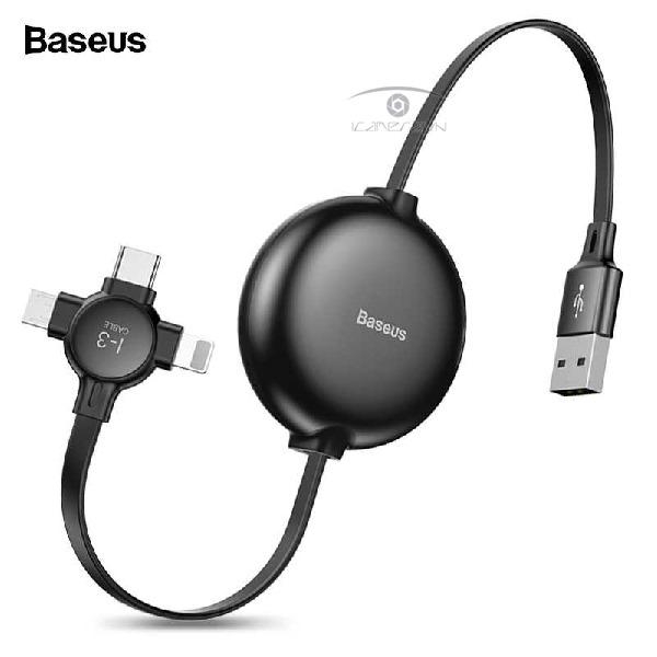 Cáp sạc điện 3 trong 1 Type-C/ Micro USB/ Lightning dây rút Baseus Litle Octopus LV389