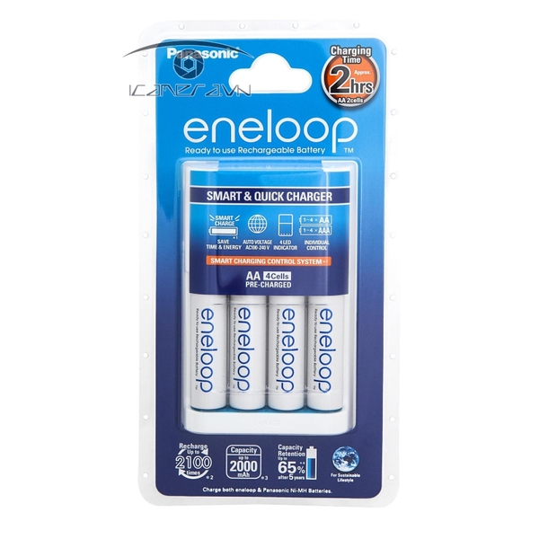 Bộ sạc pin Eneloop K0KJ16MCC40V sạc nhanh 1.5 giờ kèm 4 viên pin AA chính hãng Panasonic