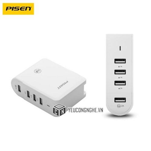 Củ sạc 4 cổng USB 1A và 2A chính hãng Pisen TS-C054