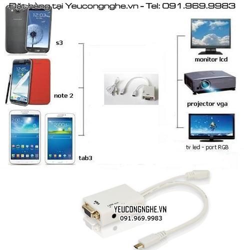 Cáp chuyển đổi tín hiệu Micro USB MHL ra VGA Audio cho Samsung galaxy S4