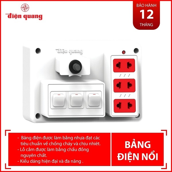 Bảng điện nổi V3 Điện Quang ĐQ FEP 32W 03S ( màu trắng, 3 lỗ 2 chấu, 3 công tắc )