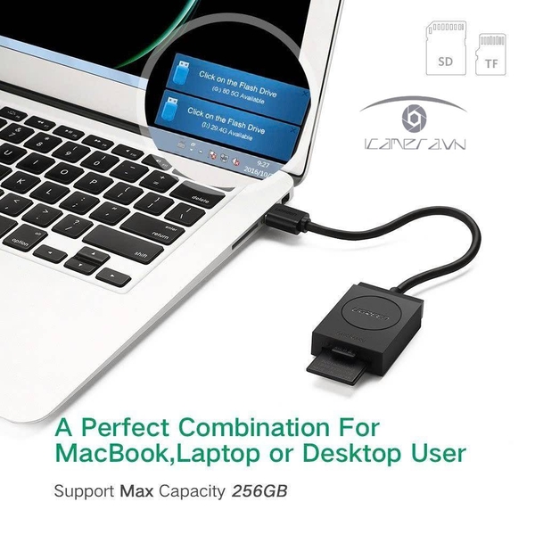 Đầu đọc thẻ USB 3.0 hỗ trợ SD/TF chính hãng Ugreen 20250