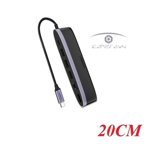 Cáp USB Type C to HDMI, Lan, USB 3.0, hỗ trợ sạc USB C Ugreen 50989 chính hãng