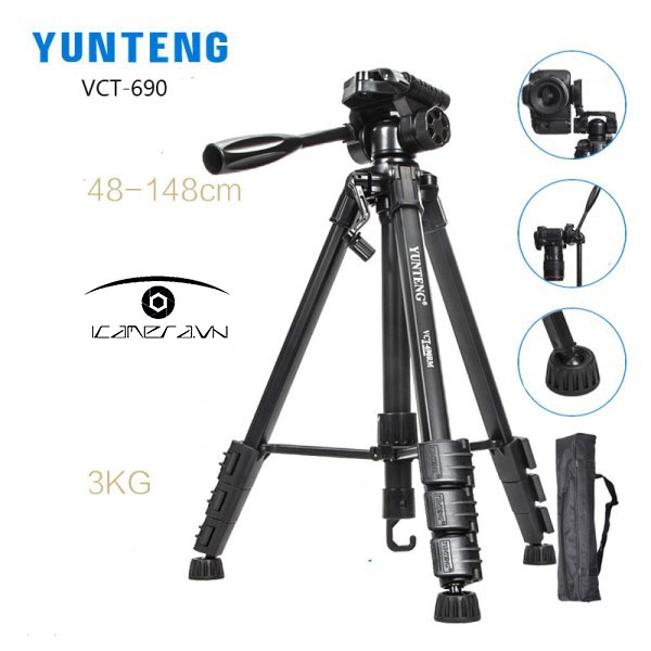 Tripod máy ảnh, máy quay chuyên nghiệp cao 1.65m Yunteng VCT-690 RM