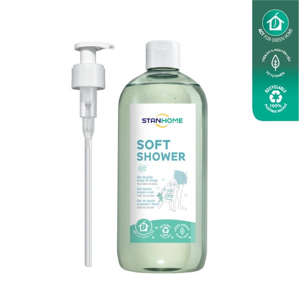 Sữa tắm, rửa mặt không xà phòng cho mọi loại da và da nhạy cảm Stanhome Soft Shower Gel Douche Corps Et Visage Tous types de peaux 740ML