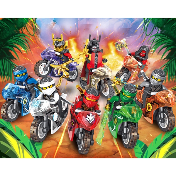 COMBO 8 Minifigures Lắp Ráp Nhân Vật Ninjago Mới Nhất Jay Jane Kai Lloyd Wu Nya Cole Cùng Xe Moto 11402