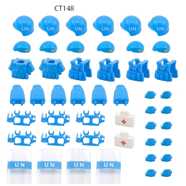 COMBO 48 Món Phụ Kiện Trang Bị Giáp Khiên Balo Mũ Dành Cho Lính UN CT148 Lực Lượng Gìn Giữ Hòa Bình