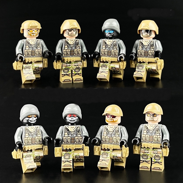 COMBO 8 Lính Đặc Nhiệm Chống Khủng Bố Biệt Kích Màu Vàng Cát M8021 - Đồ Chơi Lắp Ráp Mini