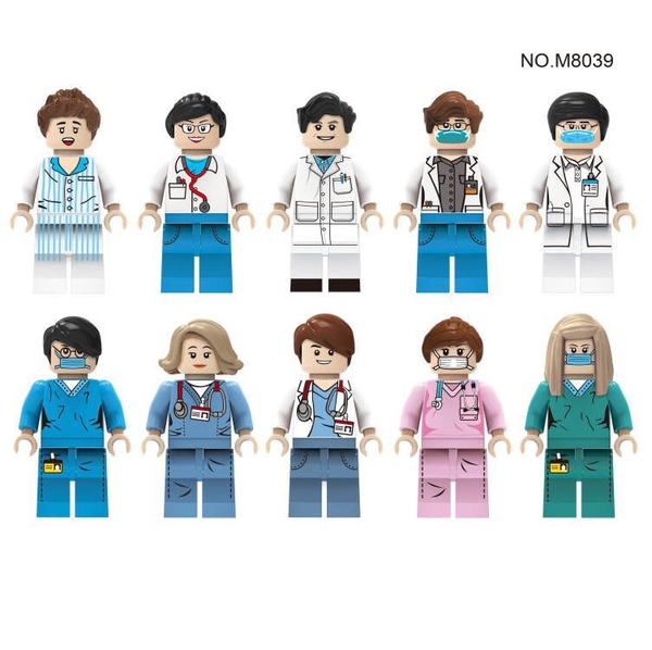 COMBO 10 Minifigures Các Mẫu Nhân Vật Bác Sĩ Y Tá Bệnh Nhân M8039 - Đồ Chơi Lắp Ráp Mini