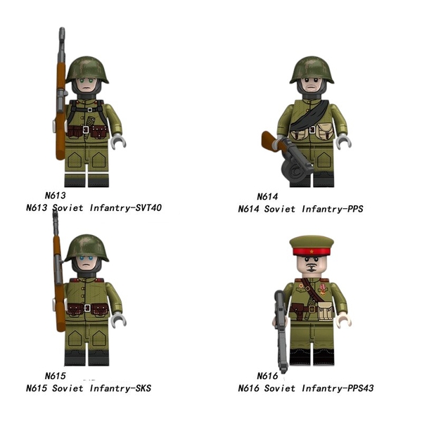 Minifigures Mẫu Nhân Vật Lính Chỉ Huy Liên Xô Trong Thế Chiến II N613 - N616 Đồ Chơi Lắp Ráp Mô Hình Chiến Sĩ Xô Viết