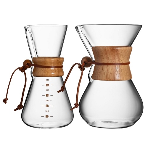 Bình pha cà phê thủy tinh kiễu chemex tay cầm gỗ | Volcano coffee