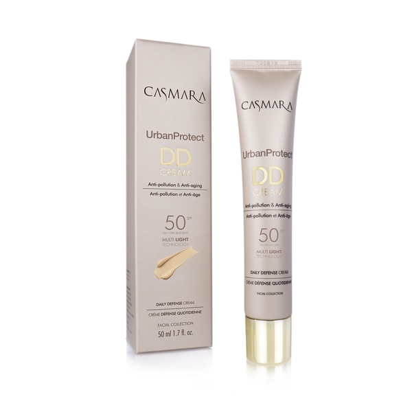 CASMARA. URBAN PROTECT. DD CREAM. ANTI-POLLUTION & ANTI-AGING. SPF 50 UVA/UVB/BLUE LIGHT. MULTI LIGHT TECHNOLOGY. DAILY DEFENSE CREAM. FACIAL COLLECTION. 00 NATURAL LIGHT