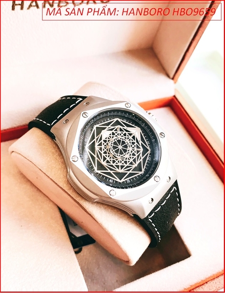 Đồng Hồ Nam Hanboro Automatic Mặt Họa Tiết Vũ Trụ Dây Da