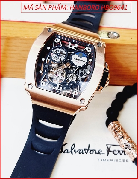 Đồng Hồ Nam Hanboro Automatic Richard Miller Rose Gold Dây Silicone (48mm)