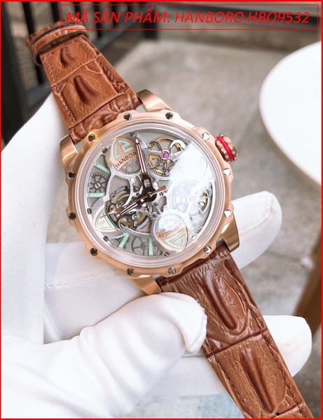 Đồng hồ Nam Hanboro Tourbillon Automatic Rose Gold Dây Da (43mm)