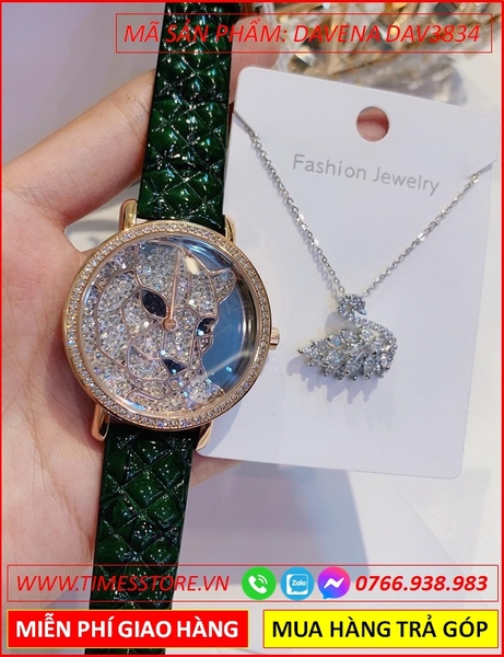 Set Đồng hồ Nữ Davena Mặt Báo + Dây Chuyền Thiên Nga Swarovski