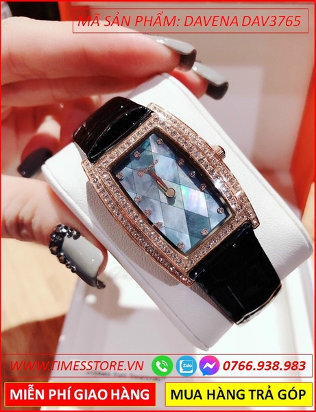 Đồng hồ Nữ Davena Mặt Chữ Nhật Dây Da Swarovski Rose Gold (36mm)