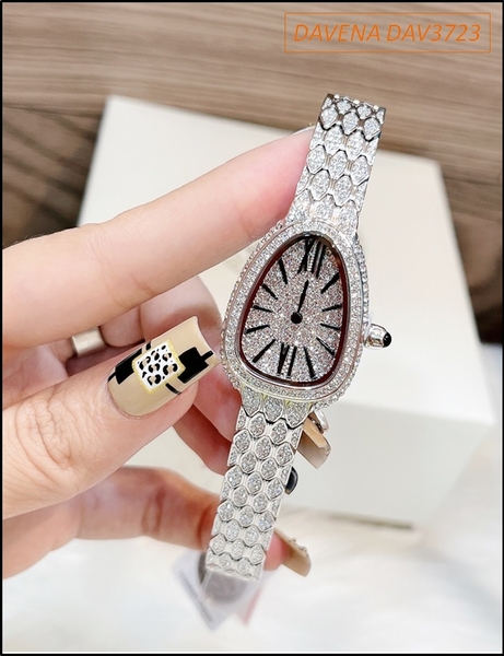 Đồng hồ Nữ Davena Mặt đầu Rắn số La Mã Full Swarovski Crystal